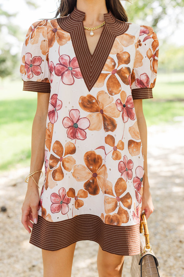 Fall For It Brown Floral Dress