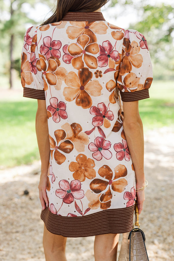 Fall For It Brown Floral Dress