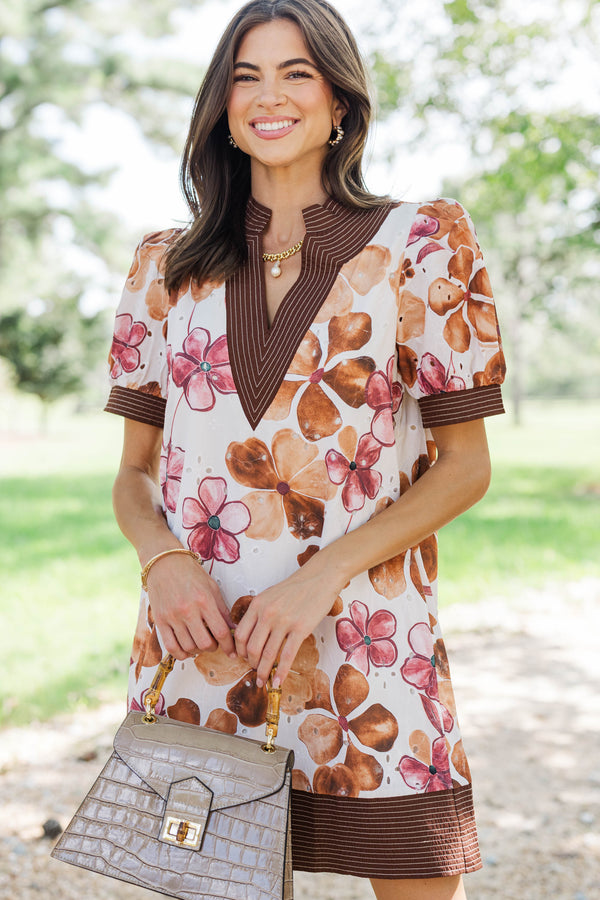Fall For It Brown Floral Dress
