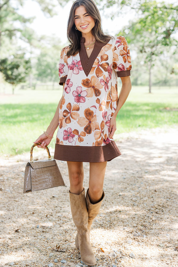 Fall For It Brown Floral Dress
