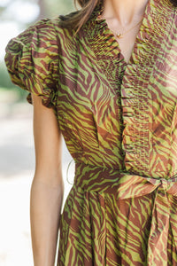 First Signs Of Fall Olive Zebra Midi Dress