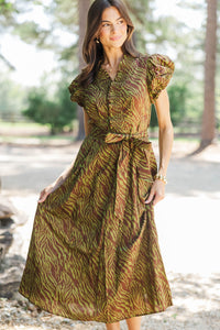 First Signs Of Fall Olive Zebra Midi Dress