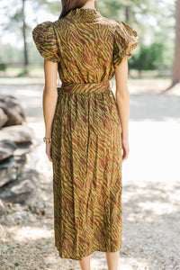 First Signs Of Fall Olive Zebra Midi Dress
