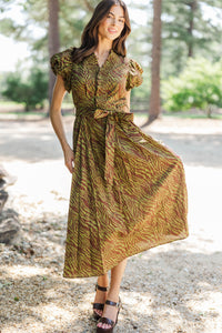 First Signs Of Fall Olive Zebra Midi Dress