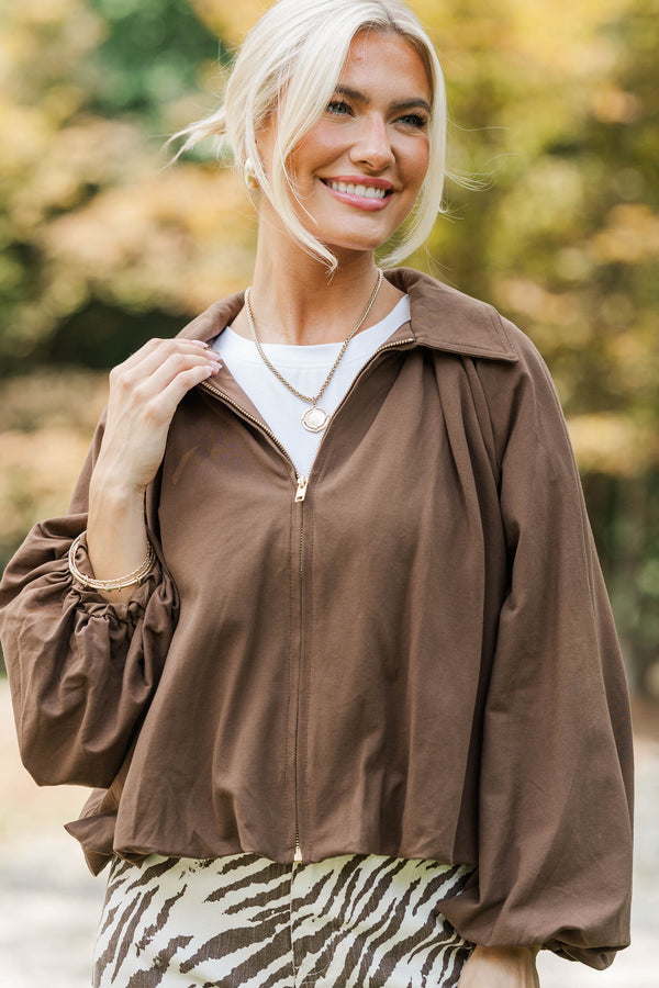 Easy Layers Brown Bubble Hem Jacket