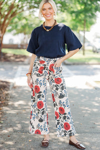 True Treasure Cream Floral Wide Leg Jeans