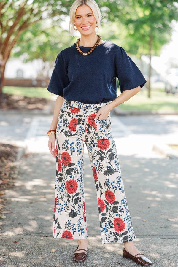 True Treasure Cream Floral Wide Leg Jeans