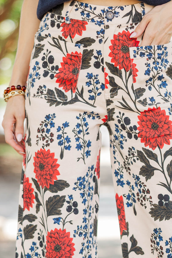 True Treasure Cream Floral Wide Leg Jeans
