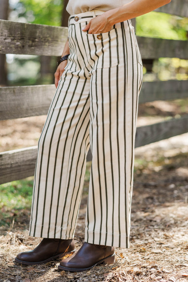 Trust The Process Olive Striped Wide Leg Jeans