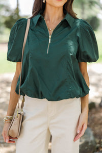 Lucky Find Hunter Green Puff Sleeve Blouse