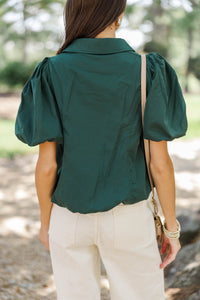 Lucky Find Hunter Green Puff Sleeve Blouse