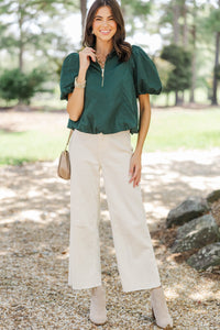 Lucky Find Hunter Green Puff Sleeve Blouse