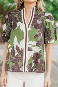 Turning Leaves Olive Floral Blouse