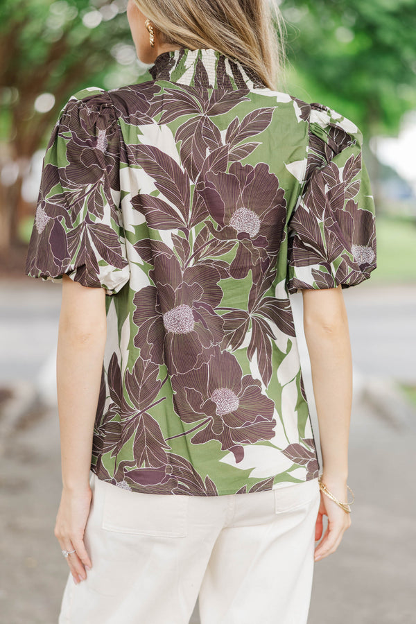 Turning Leaves Olive Floral Blouse