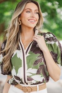 Turning Leaves Olive Floral Blouse