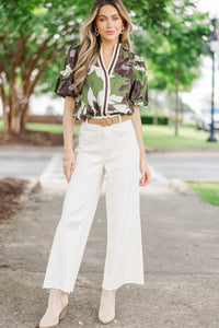 Turning Leaves Olive Floral Blouse