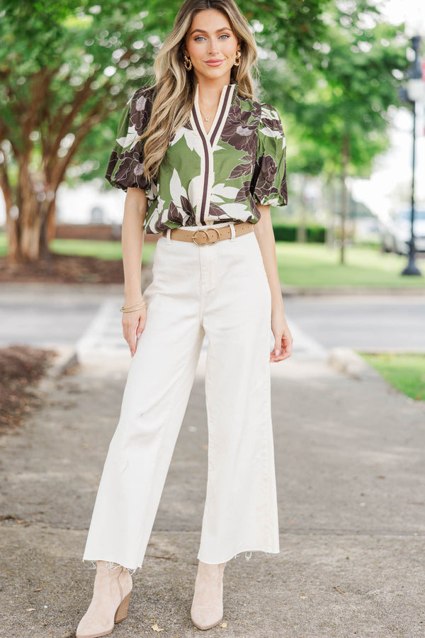 Turning Leaves Olive Floral Blouse