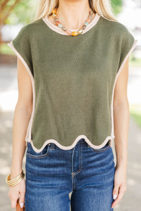 Always Worth It Olive Scallop Sweater