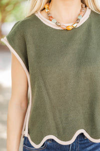 Always Worth It Olive Scallop Sweater