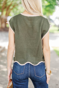 Always Worth It Olive Scallop Sweater