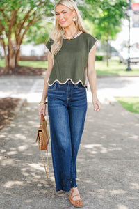 Always Worth It Olive Scallop Sweater