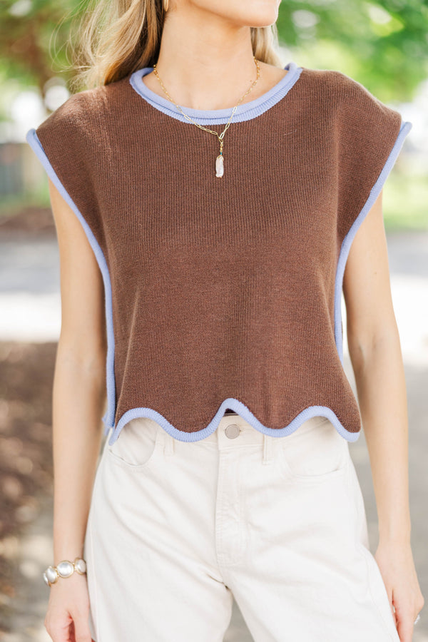 Always Worth It Brown Scallop Sweater