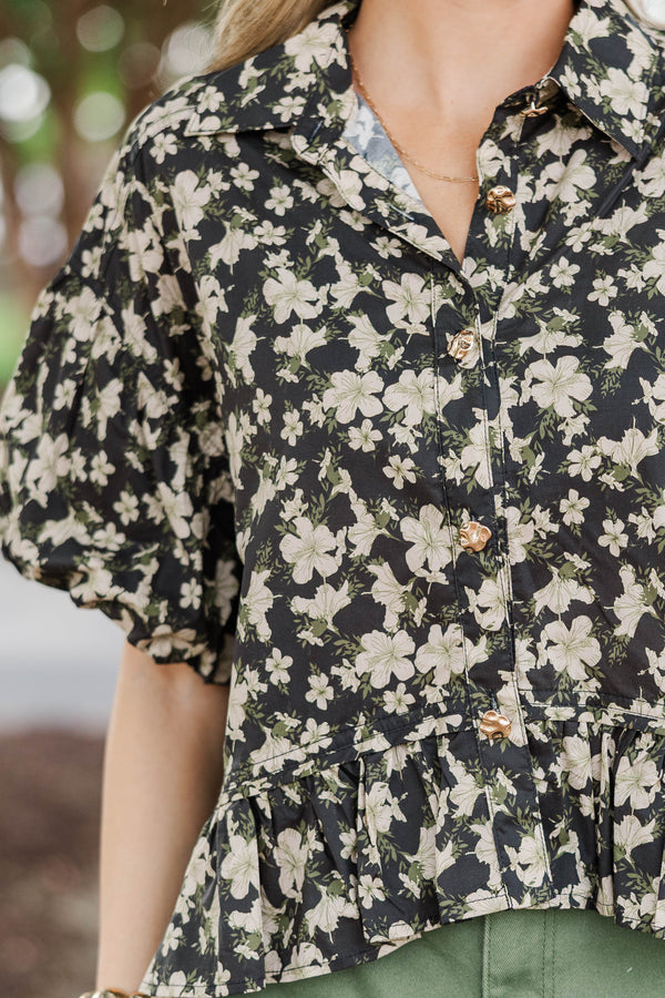 Everyday Magic Black Ditsy Floral Blouse