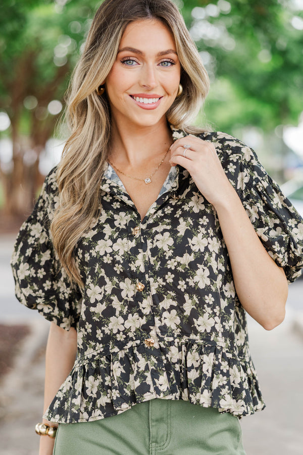 Everyday Magic Black Ditsy Floral Blouse