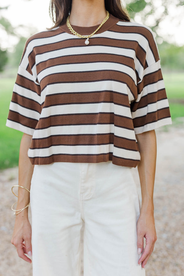 Every Single Day Brown Striped Top