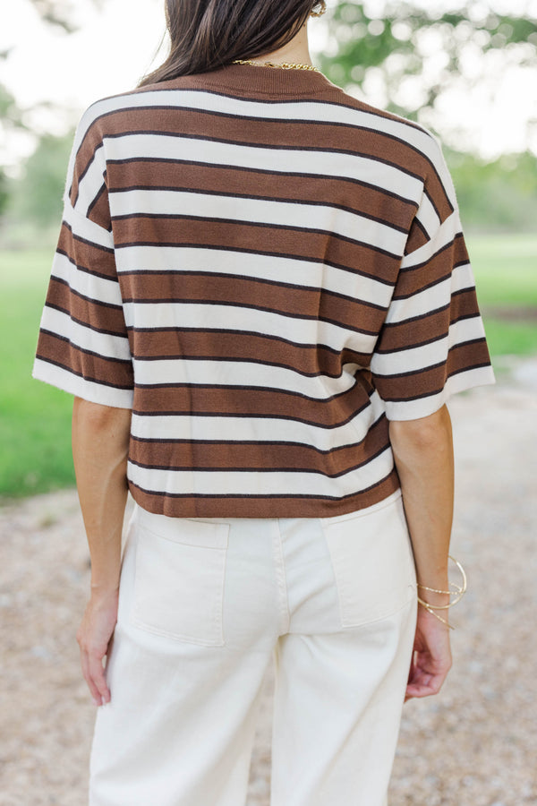 Every Single Day Brown Striped Top
