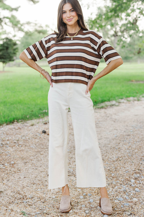 Every Single Day Brown Striped Top