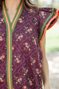 Into Fall Plum Ditsy Floral Blouse