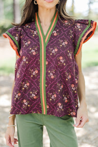 Into Fall Plum Ditsy Floral Blouse