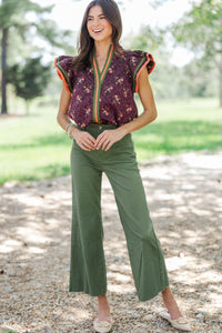 Into Fall Plum Ditsy Floral Blouse