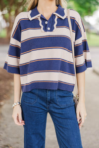 Just Wait Navy Striped Blouse