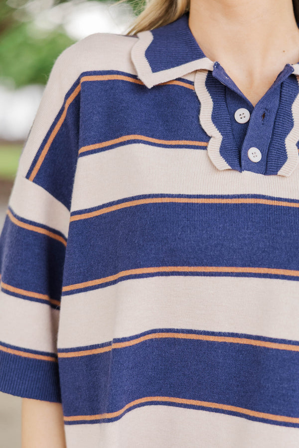 Just Wait Navy Striped Blouse