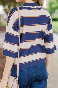 Just Wait Navy Striped Blouse