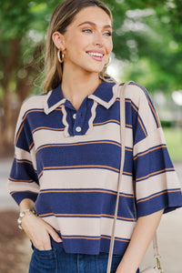 Just Wait Navy Striped Blouse