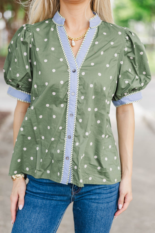 You Need This Olive Polka Dot Blouse