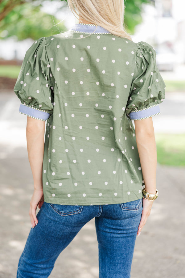 You Need This Olive Polka Dot Blouse