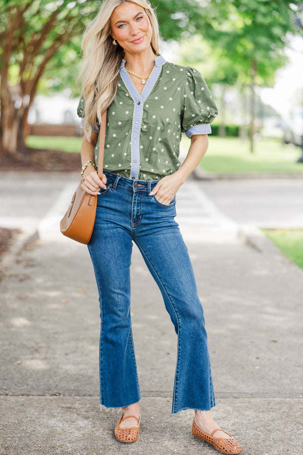 You Need This Olive Polka Dot Blouse