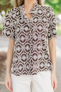 Worth Every Wear Brown Embroidered Blouse