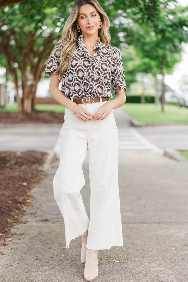 Worth Every Wear Brown Embroidered Blouse