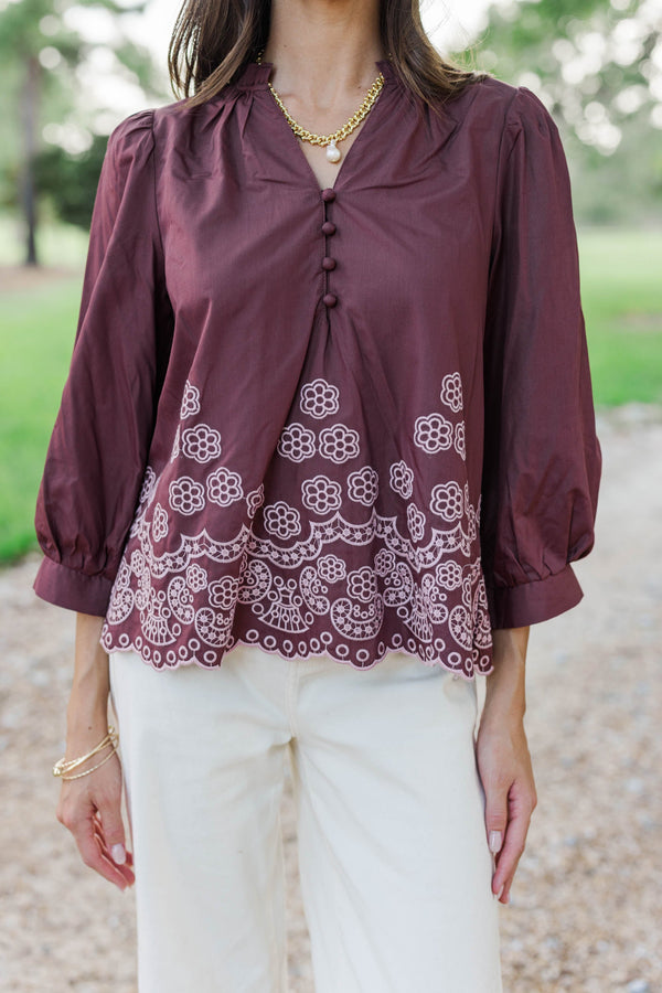 The Good One Brown Embroidered Blouse