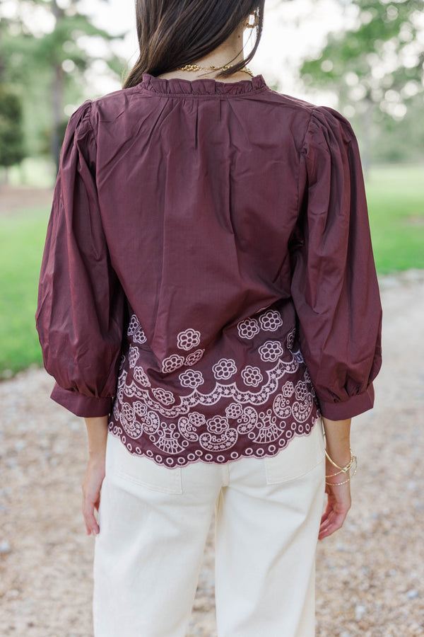 The Good One Brown Embroidered Blouse