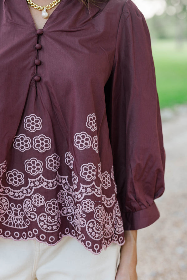 The Good One Brown Embroidered Blouse