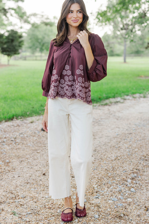 The Good One Brown Embroidered Blouse