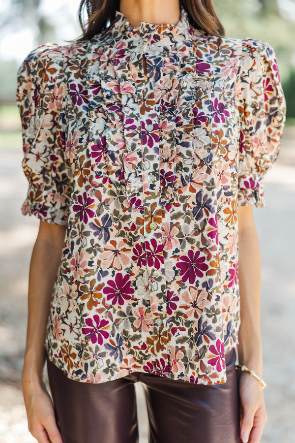 Here's The Thing Burgundy Ditsy Floral Blouse