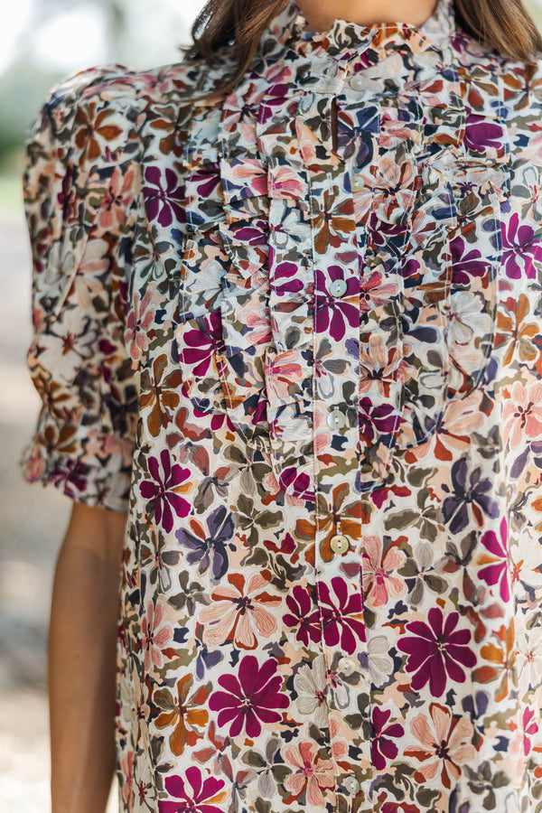 Here's The Thing Burgundy Ditsy Floral Blouse