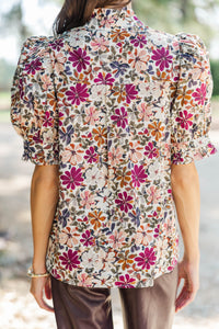 Here's The Thing Burgundy Ditsy Floral Blouse